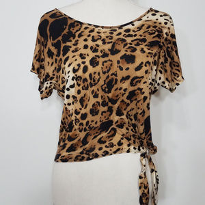 Love j Jaguar animal Print Cropped Top Short Sleeve Tee shirt size medium